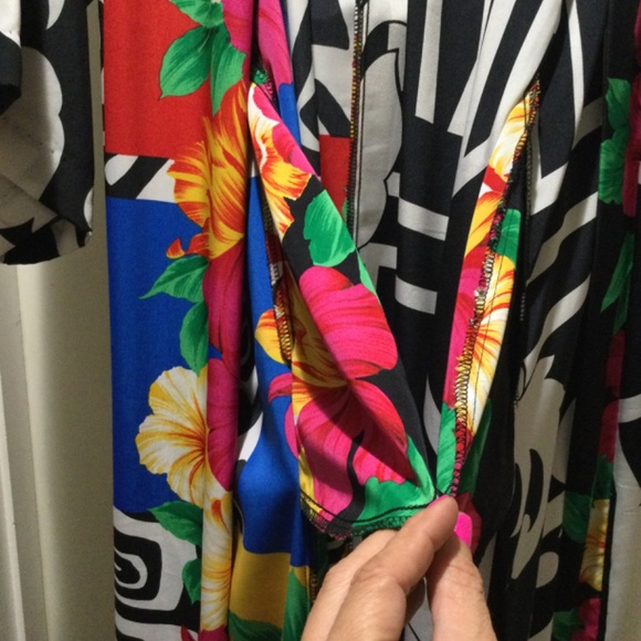 Vintage David brown Saks Fifth Avenue Hawaiian Tropical Long Kimono size L - Picture 8 of 9